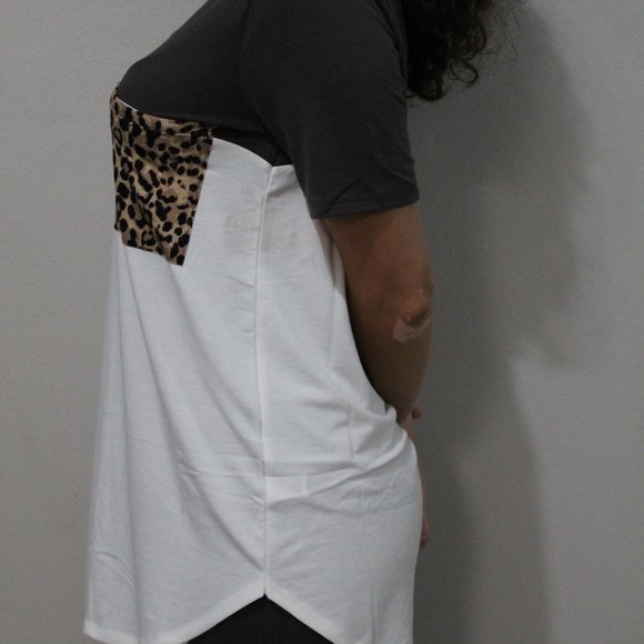 Leopard Pocket Colorblock V-Neck Tshirt - Picture 6 of 9